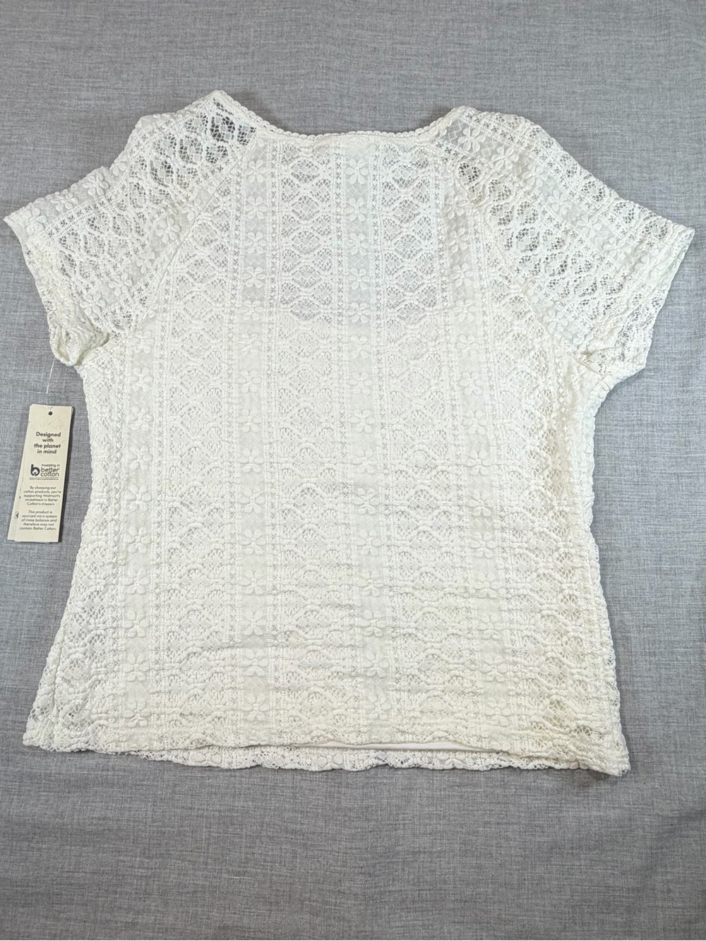 No Boundaries Cream Lace Square-Neck Short Sleeve Top - Picture 2 of 7